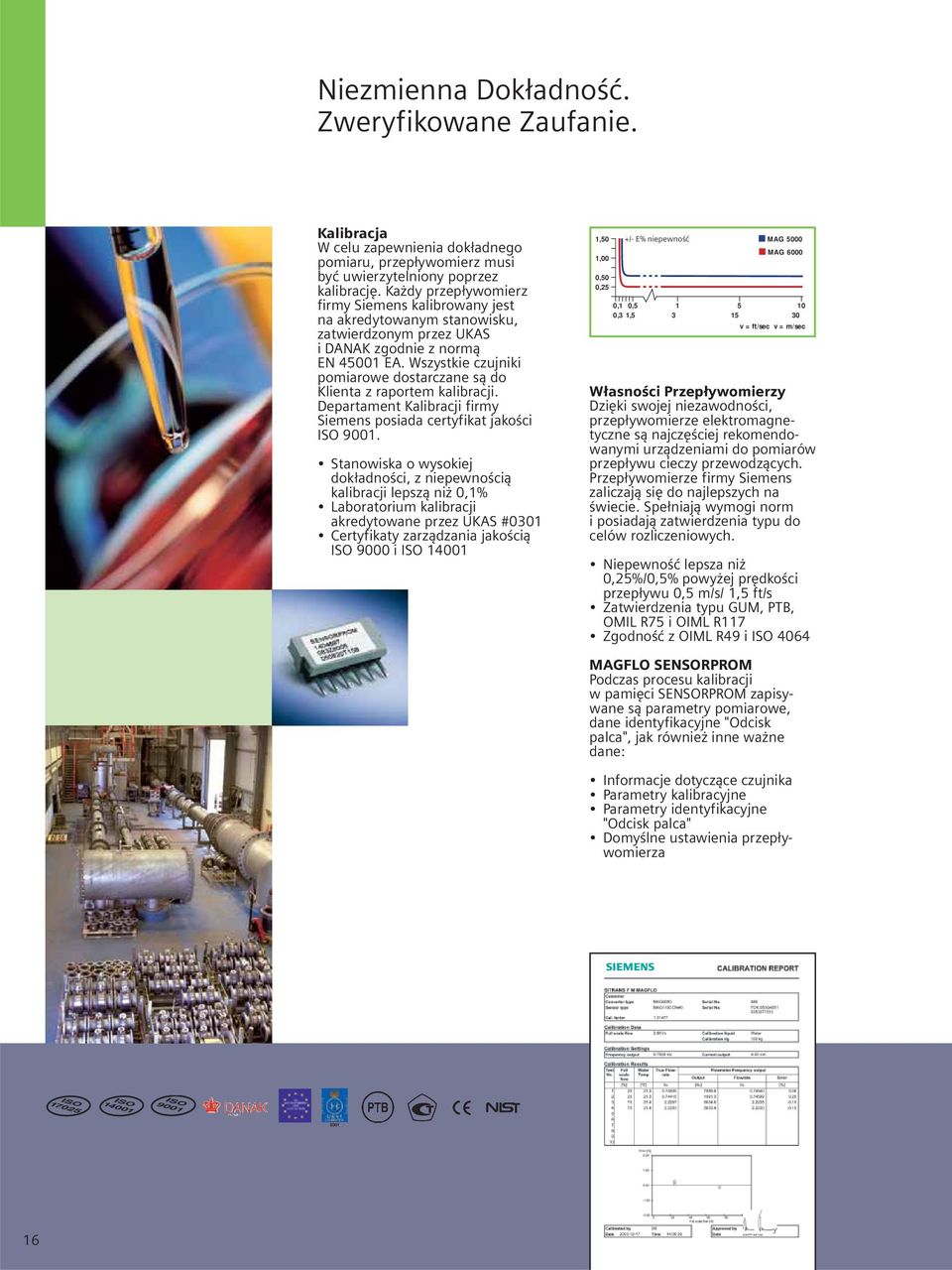 Wszystkie czujniki po miarowe dostarczane są do Klienta z raportem kalibracji. Departament Kalibracji firmy Siemens posiada certyfikat jakości ISO 9001.