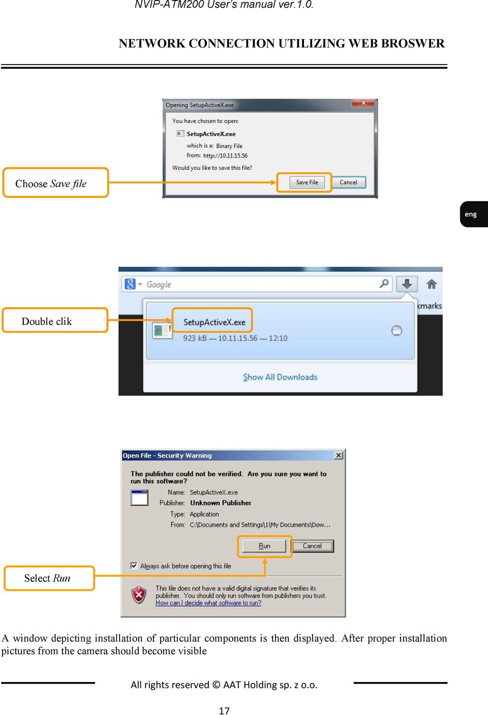 NETWORK CONNECTION UTILIZING WEB BROSWER Choose Save file Double clik Select