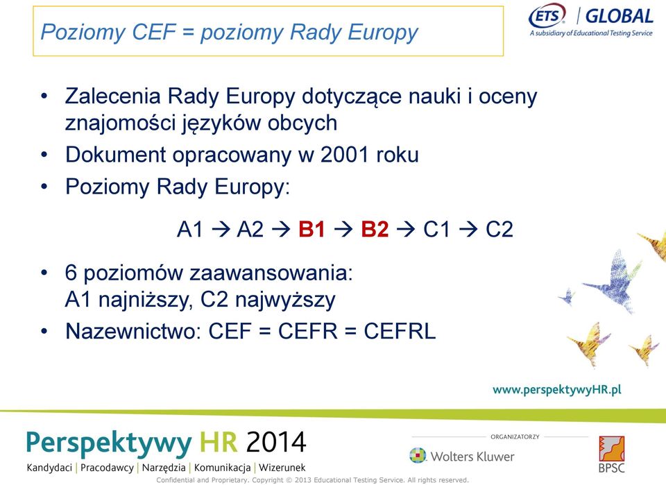 2001 roku Poziomy Rady Europy: A1 A2 B1 B2 C1 C2 6 poziomów