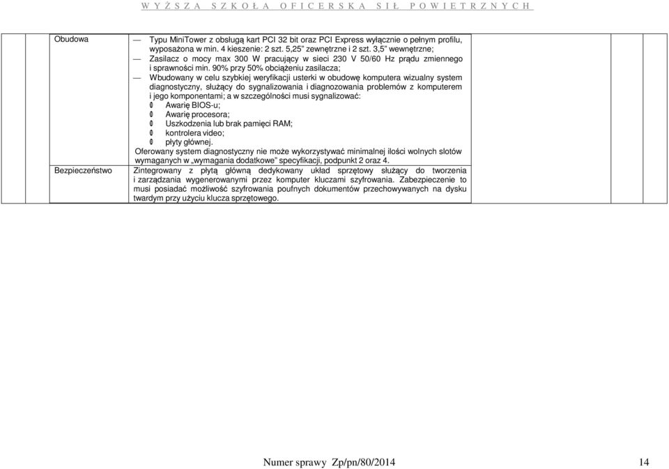 90% przy 50% obciążeniu zasilacza; Wbudowany w celu szybkiej weryfikacji usterki w obudowę komputera wizualny system diagnostyczny, służący do sygnalizowania i diagnozowania problemów z komputerem i