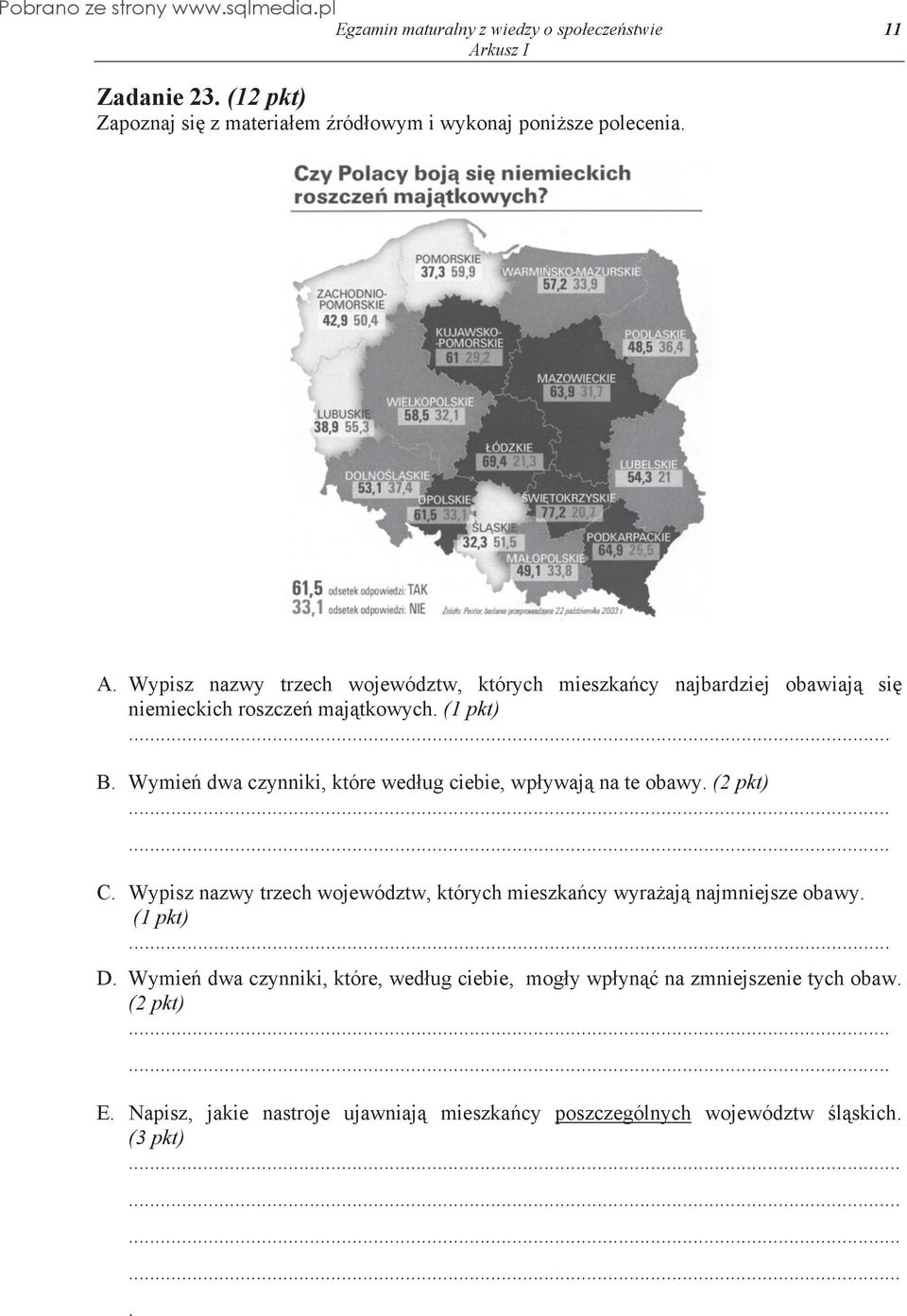 Wymie dwa czynniki, które wed ug ciebie, wp ywaj na te obawy. (2 pkt) C.