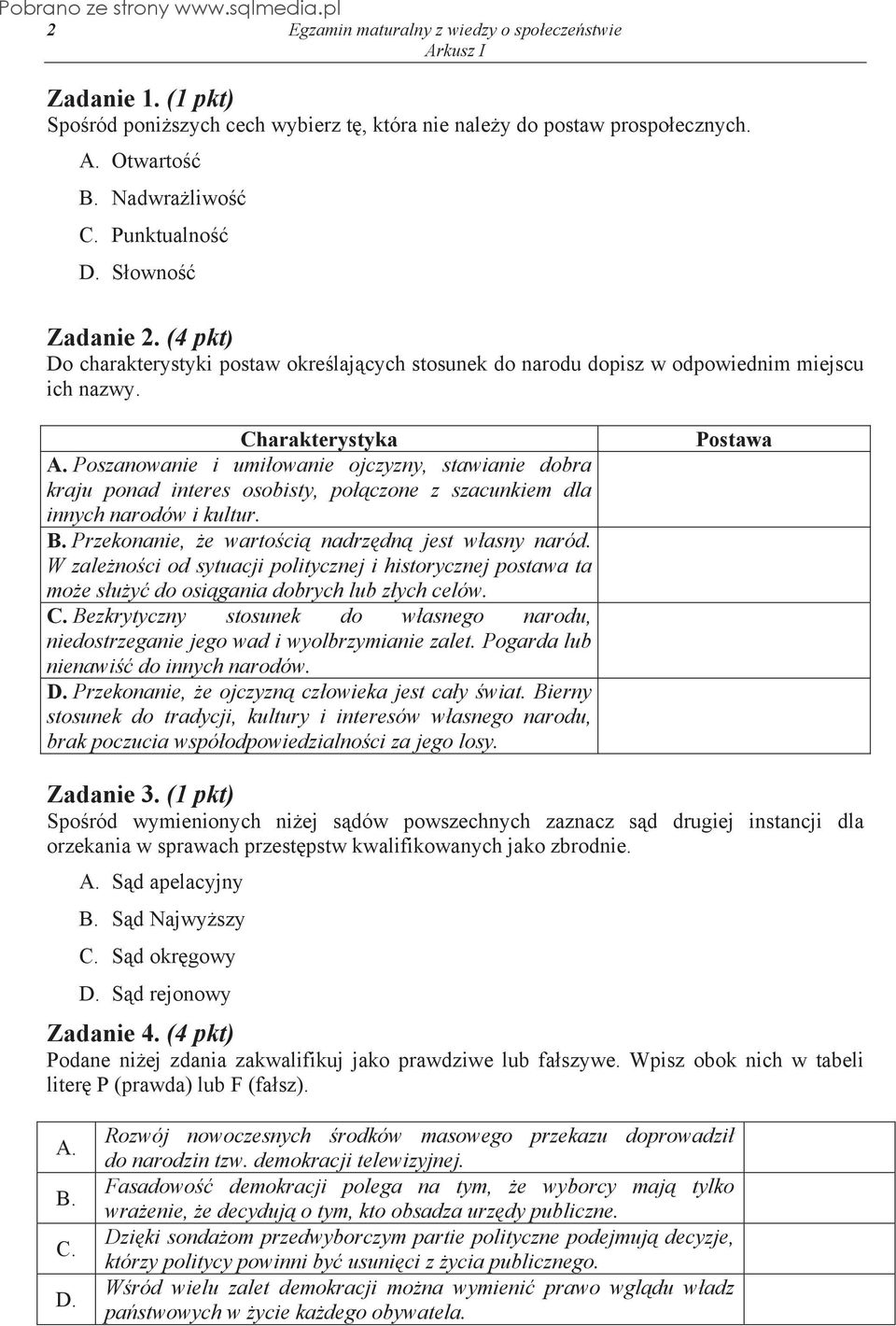 Poszanowanie i umi owanie ojczyzny, stawianie dobra kraju ponad interes osobisty, po czone z szacunkiem dla innych narodów i kultur. B. Przekonanie, e warto ci nadrz dn jest w asny naród.