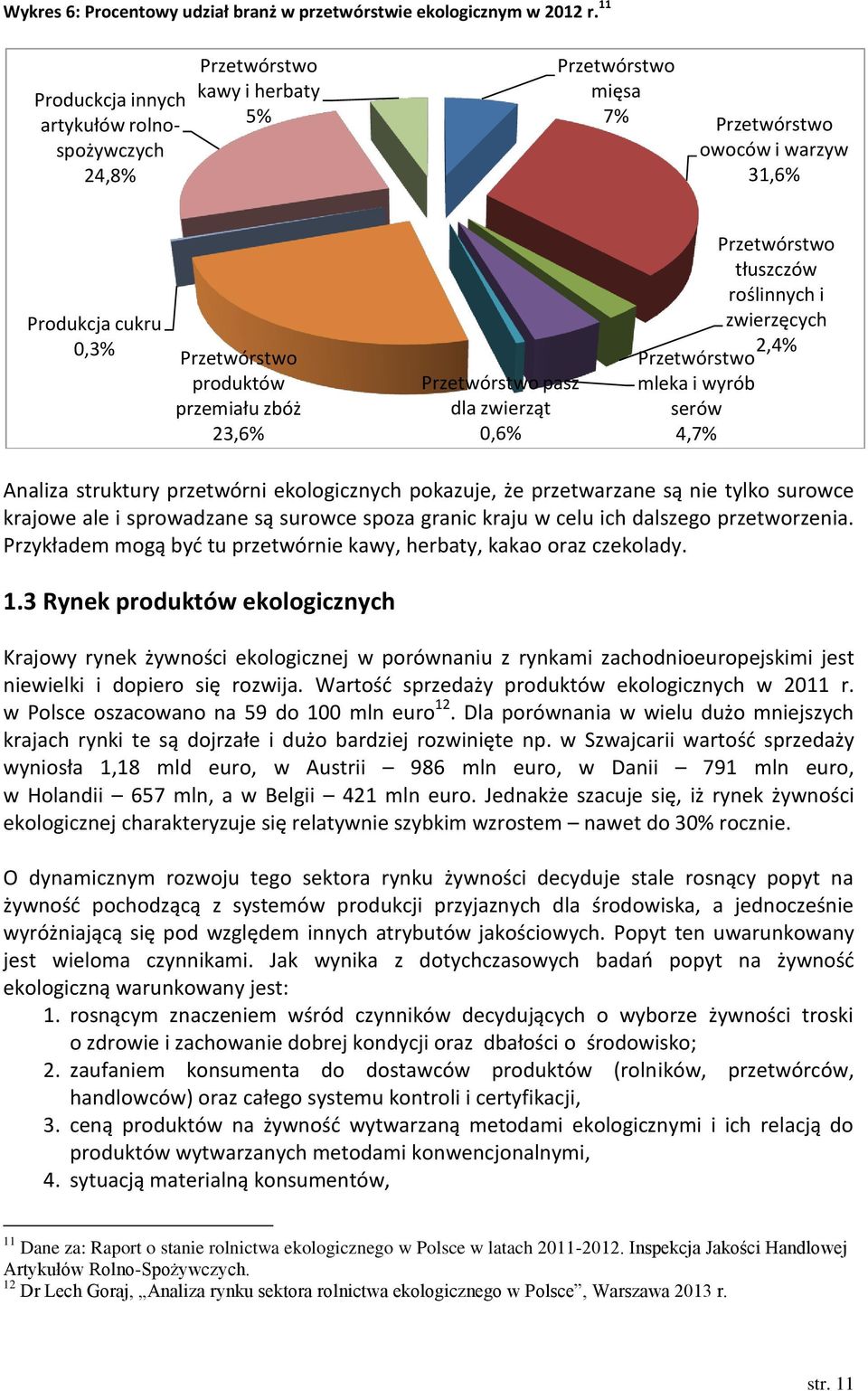 zbóż 23,6% Przetwórstwo pasz dla zwierząt 0,6% Przetwórstwo tłuszczów roślinnych i zwierzęcych 2,4% Przetwórstwo mleka i wyrób serów 4,7% Analiza struktury przetwórni ekologicznych pokazuje, że