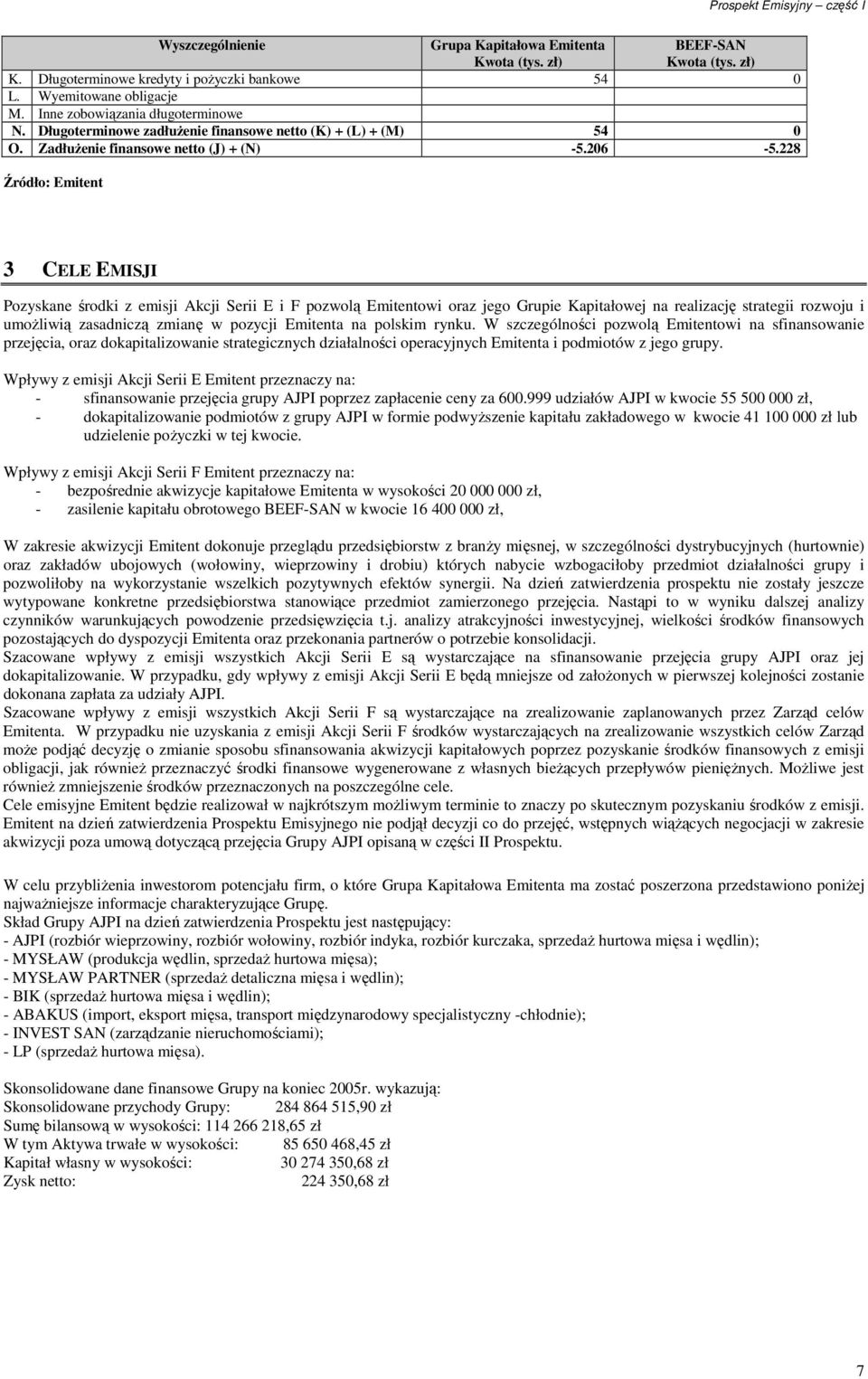 228 Źródło: Emitent 3 CELE EMISJI Pozyskane środki z emisji Akcji Serii E i F pozwolą Emitentowi oraz jego Grupie Kapitałowej na realizację strategii rozwoju i umoŝliwią zasadniczą zmianę w pozycji