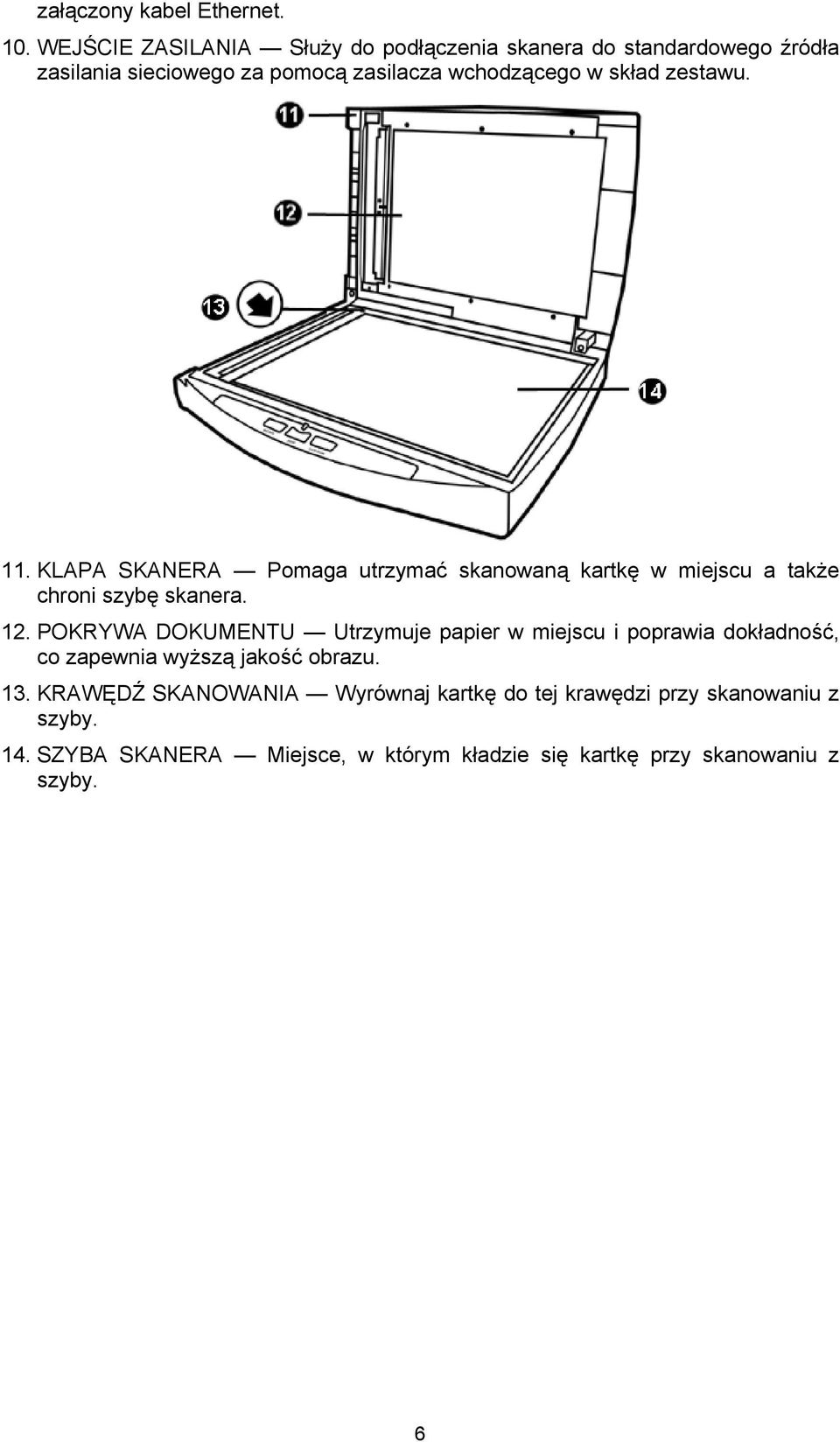 zestawu. 11. KLAPA SKANERA Pomaga utrzymać skanowaną kartkę w miejscu a także chroni szybę skanera. 12.
