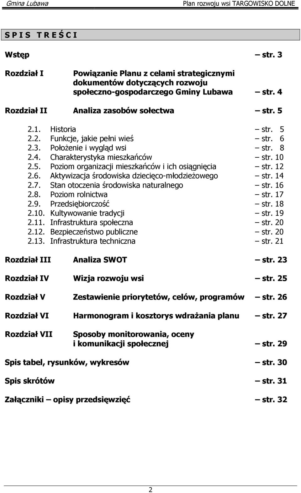 12 2.6. Aktywizacja środowiska dziecięco-młodzieŝowego str. 14 2.7. Stan otoczenia środowiska naturalnego str. 16 2.8. Poziom rolnictwa str. 17 2.9. Przedsiębiorczość str. 18 2.10.