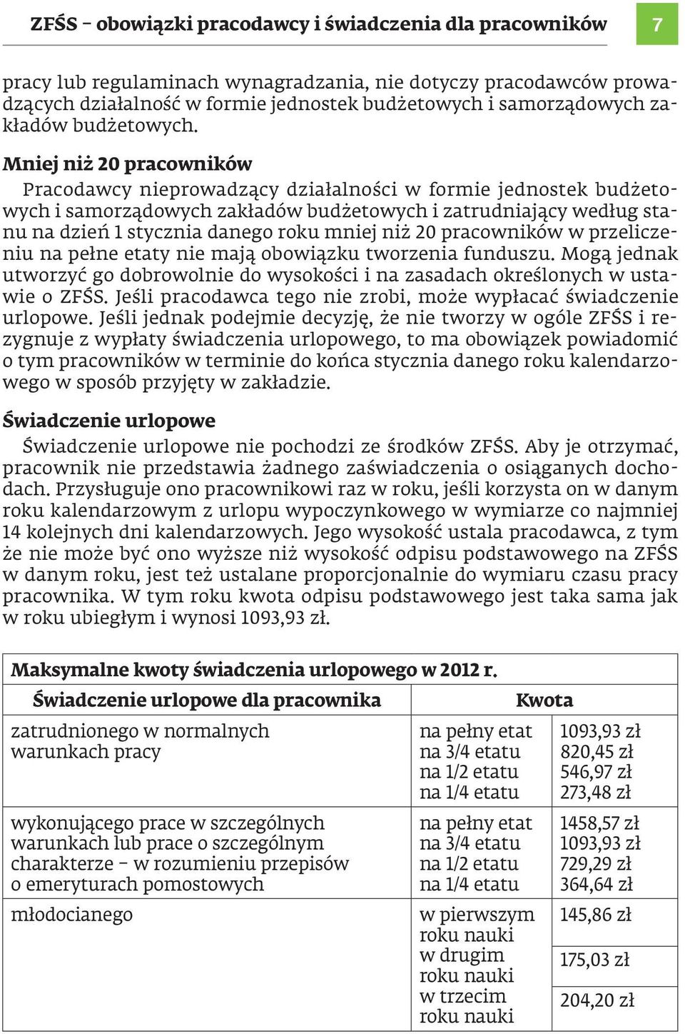 Mniej niż 20 pracowników Pracodawcy nieprowadzący działalności w formie jednostek budżetowych i samorządowych zakładów budżetowych i zatrudniający według stanu na dzień 1 stycznia danego roku mniej