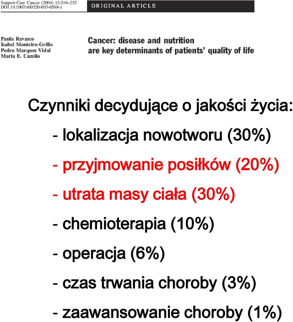 masy ciała (30%) - chemioterapia (10%) - operacja (6%)