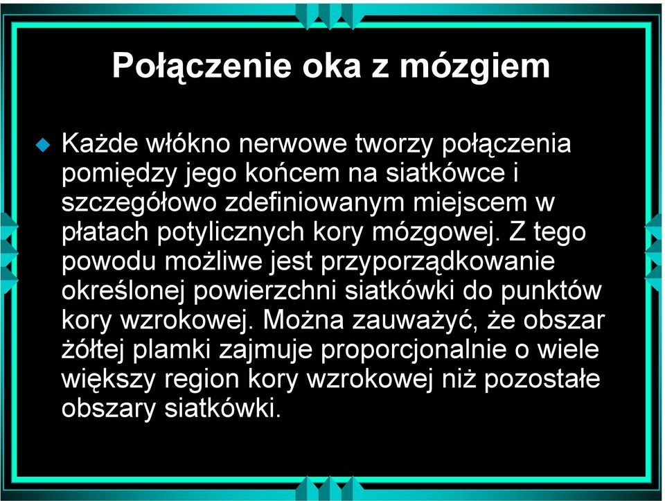 Z tego powodu możliwe jest przyporządkowanie określonej powierzchni siatkówki do punktów kory