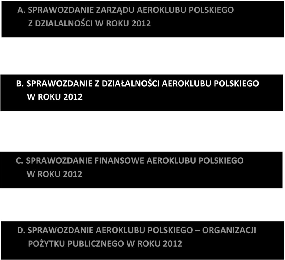 SPRAWOZDANIE Z DZIAŁALNOŚCI AEROKLUBU POLSKIEGO W ROKU 2012 C.