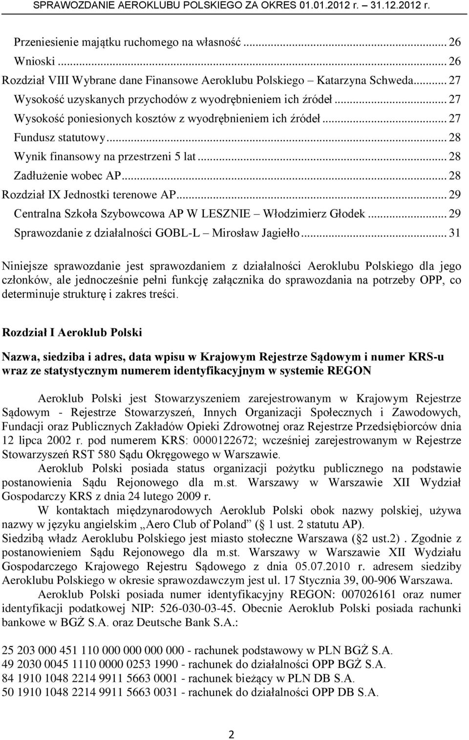 .. 28 Zadłużenie wobec AP... 28 Rozdział IX Jednostki terenowe AP... 29 Centralna Szkoła Szybowcowa AP W LESZNIE Włodzimierz Głodek... 29 Sprawozdanie z działalności GOBL-L Mirosław Jagiełło.