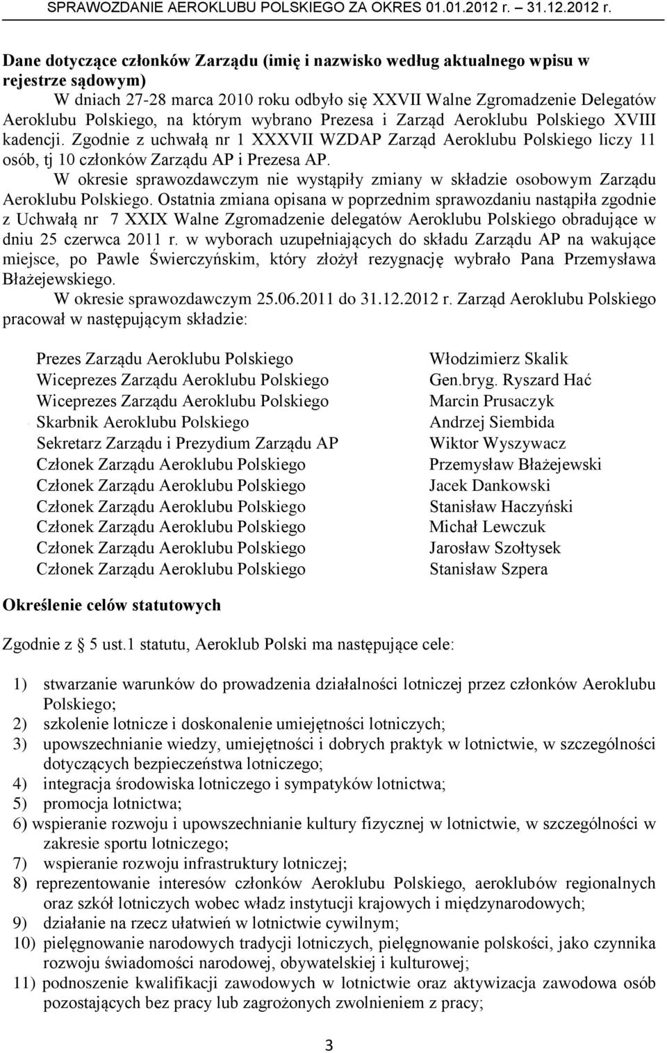 W okresie sprawozdawczym nie wystąpiły zmiany w składzie osobowym Zarządu Aeroklubu Polskiego.