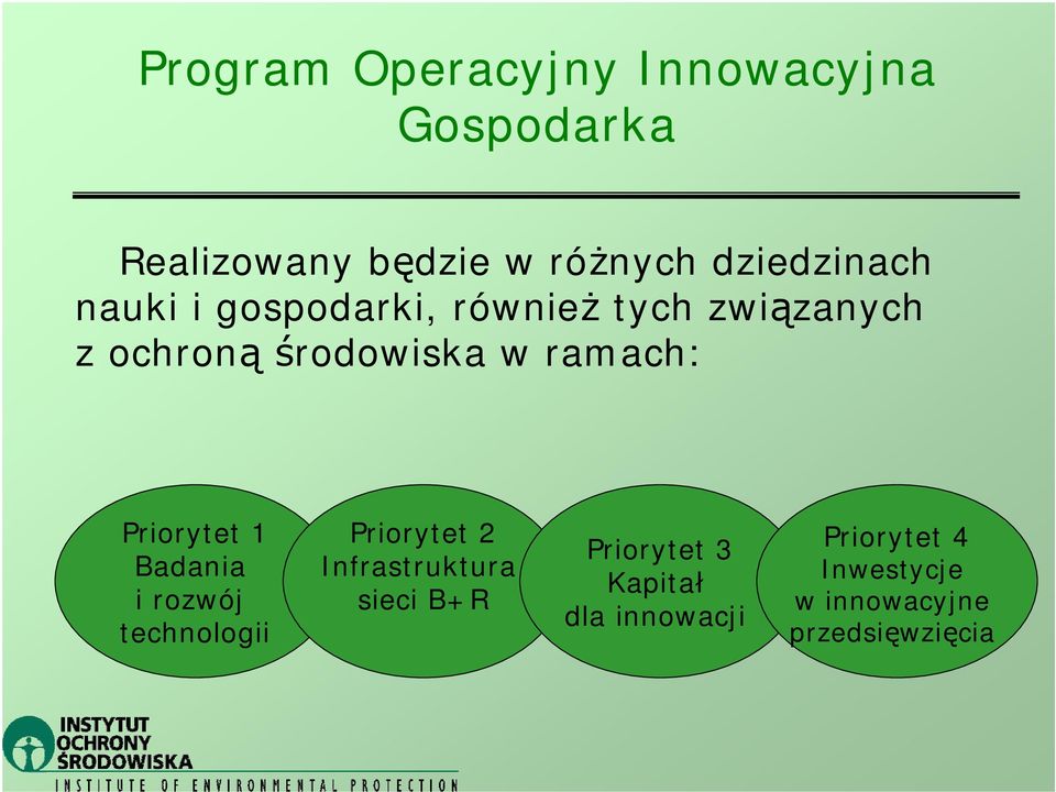 ramach: Priorytet 1 Badania i rozwój technologii Priorytet 2 Infrastruktura