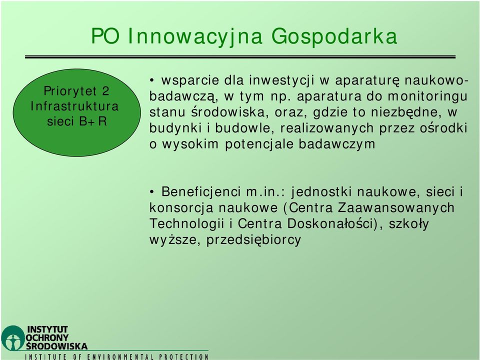 aparatura do monitoringu stanu środowiska, oraz, gdzie to niezbędne, w budynki i budowle, realizowanych