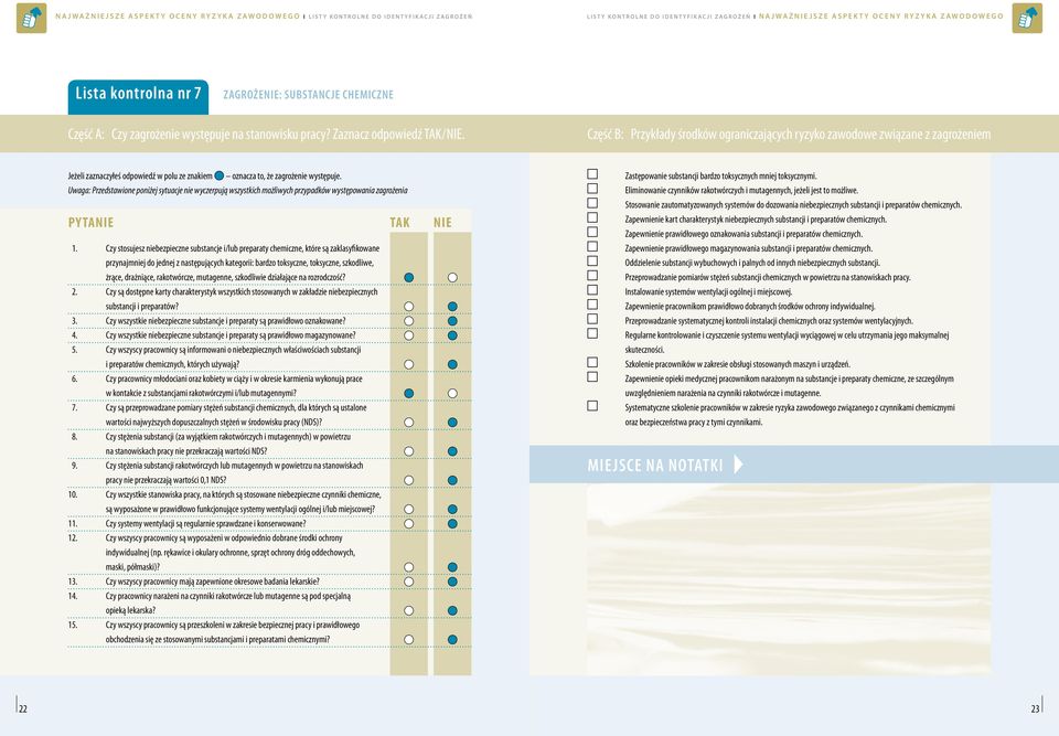 rakotwórcze, mutagenne, szkodliwie działające na rozrodczość? 2. Czy są dostępne karty charakterystyk wszystkich stosowanych w zakładzie niebezpiecznych substancji i preparatów? 3.