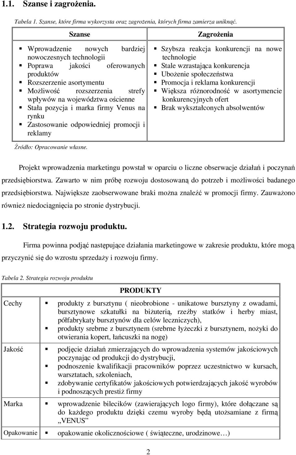 i marka firmy Venus na rynku Zastosowanie odpowiedniej promocji i reklamy Zagrożenia Szybsza reakcja konkurencji na nowe technologie Stale wzrastająca konkurencja Ubożenie społeczeństwa Promocja i