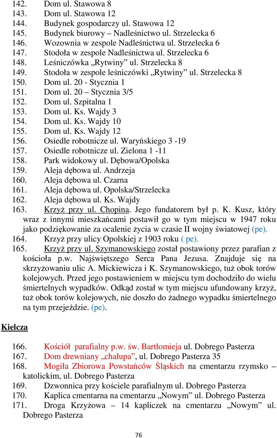 Dom ul. Szpitalna 1 153. Dom ul. Ks. Wajdy 3 154. Dom ul. Ks. Wajdy 10 155. Dom ul. Ks. Wajdy 12 156. Osiedle robotnicze ul. Waryńskiego 3-19 157. Osiedle robotnicze ul. Zielona 1-11 158.