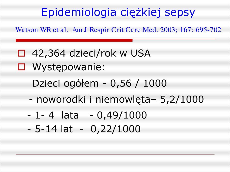 2003; 167: 695-702 42,364 dzieci/rok w USA Występowanie: