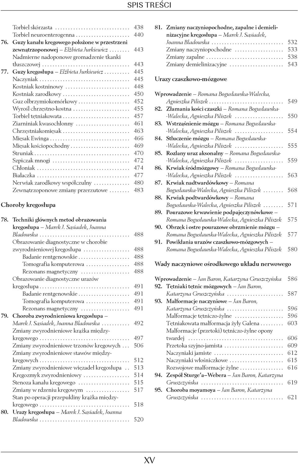 .. 455 Torbiel tętniakowata... 457 Ziarniniak kwasochłonny... 461 Chrzęstniakomięsak... 463 Mięsak Ewinga... 466 Mięsak kościopochodny... 469 Struniak..................................... 470 Szpiczak mnogi.