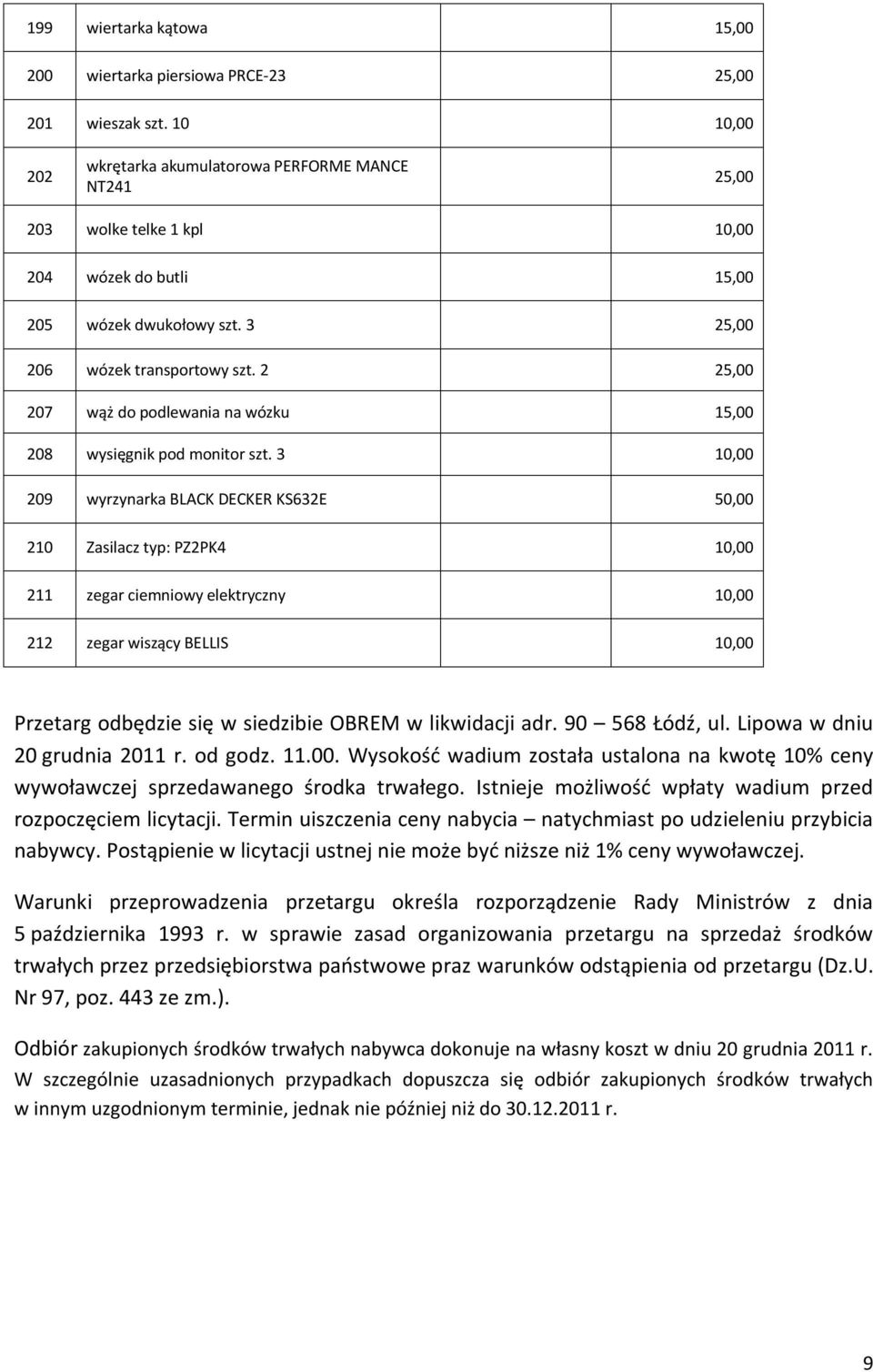 2 25,00 207 wąż do podlewania na wózku 15,00 208 wysięgnik pod monitor szt.