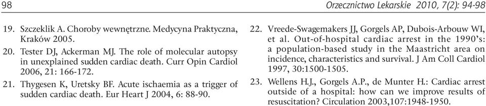 Vreede-Swagemakers JJ, Gorgels AP, Dubois-Arbouw WI, et al.