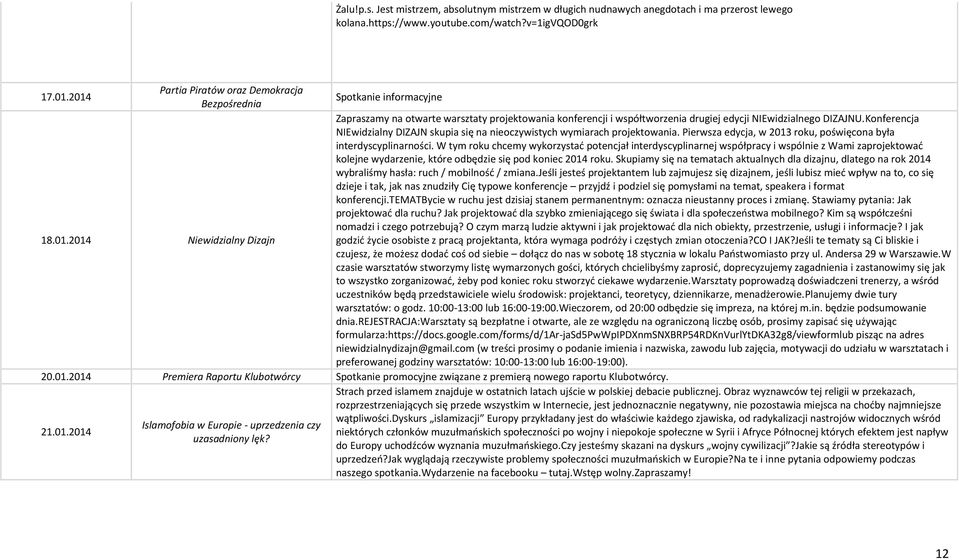 Konferencja NIEwidzialny DIZAJN skupia się na nieoczywistych wymiarach projektowania. Pierwsza edycja, w 2013 roku, poświęcona była interdyscyplinarności.