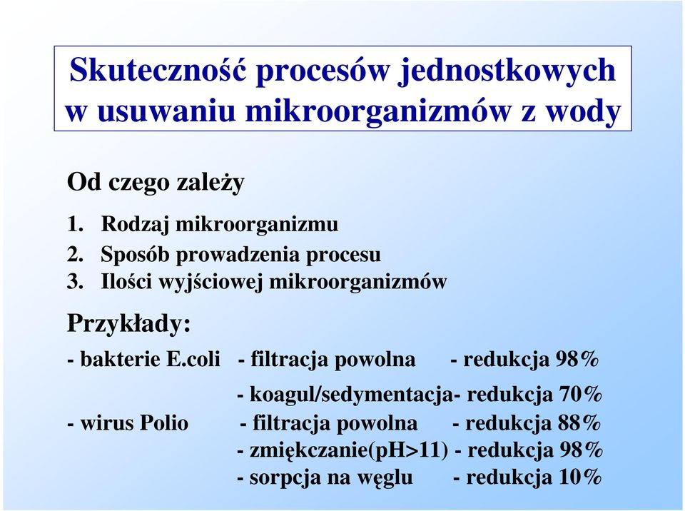 Iloci wyjciowej mikroorganizmów Przykłady: - bakterie E.