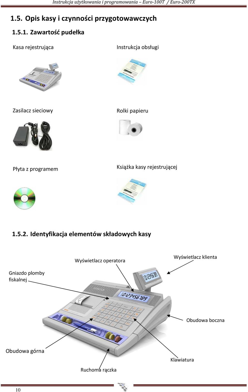 5.1. Zawartość pudełka Kasa rejestrująca Instrukcja obsługi Zasilacz sieciowy Rolki papieru Płyta z