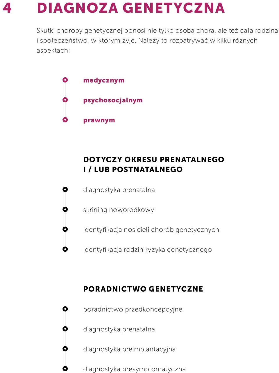 POSTNATALNEGO diagnostyka prenatalna skrining noworodkowy identyfikacja nosicieli chorób genetycznych identyfikacja rodzin ryzyka