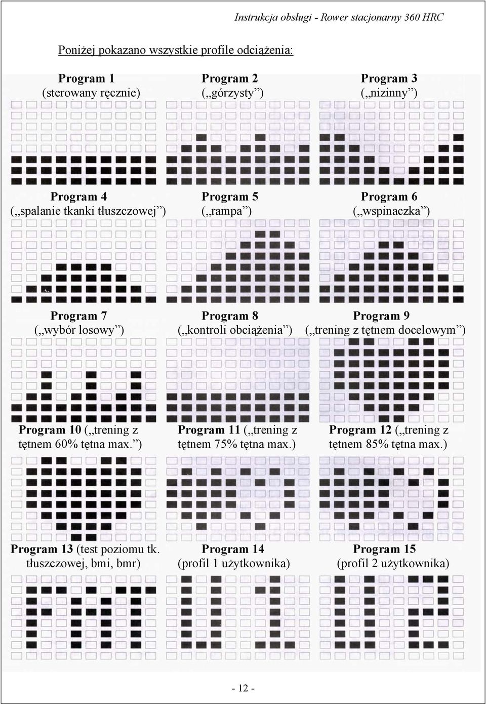 trening z tętnem docelowym ) Program 10 ( trening z Program 11 ( trening z Program 12 ( trening z tętnem 60% tętna max. ) tętnem 75% tętna max.