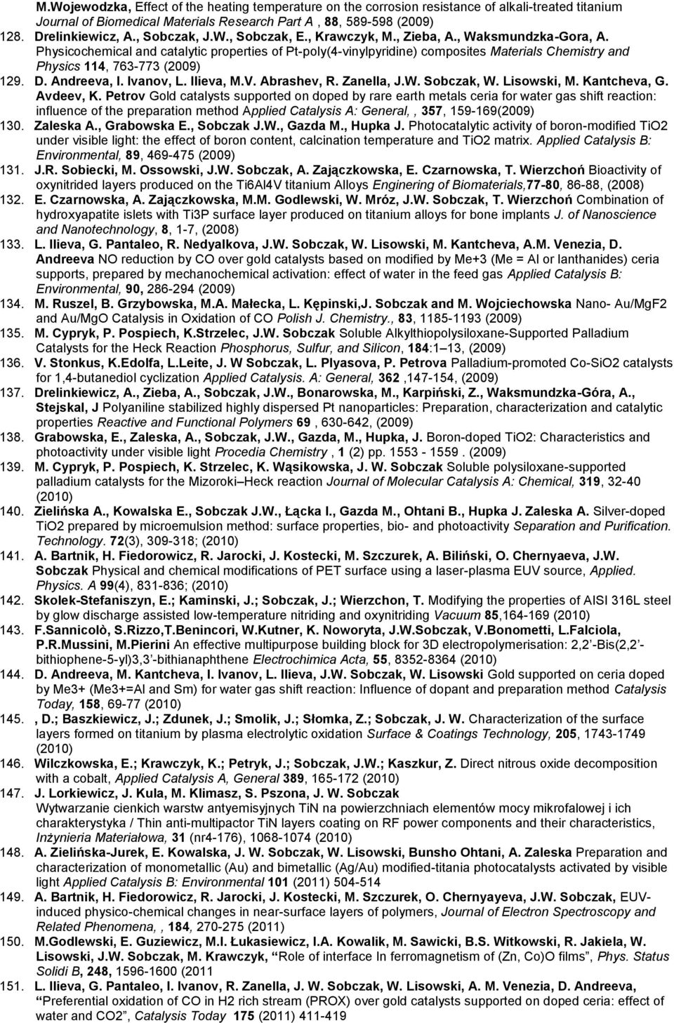 Physicochemical and catalytic properties of Pt-poly(4-vinylpyridine) composites Materials Chemistry and Physics 114, 763-773 (2009) 129. D. Andreeva, I. Ivanov, L. Ilieva, M.V. Abrashev, R.