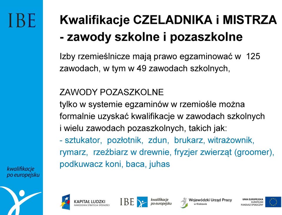 formalnie uzyskać kwalifikacje w zawodach szkolnych i wielu zawodach pozaszkolnych, takich jak: - sztukator,