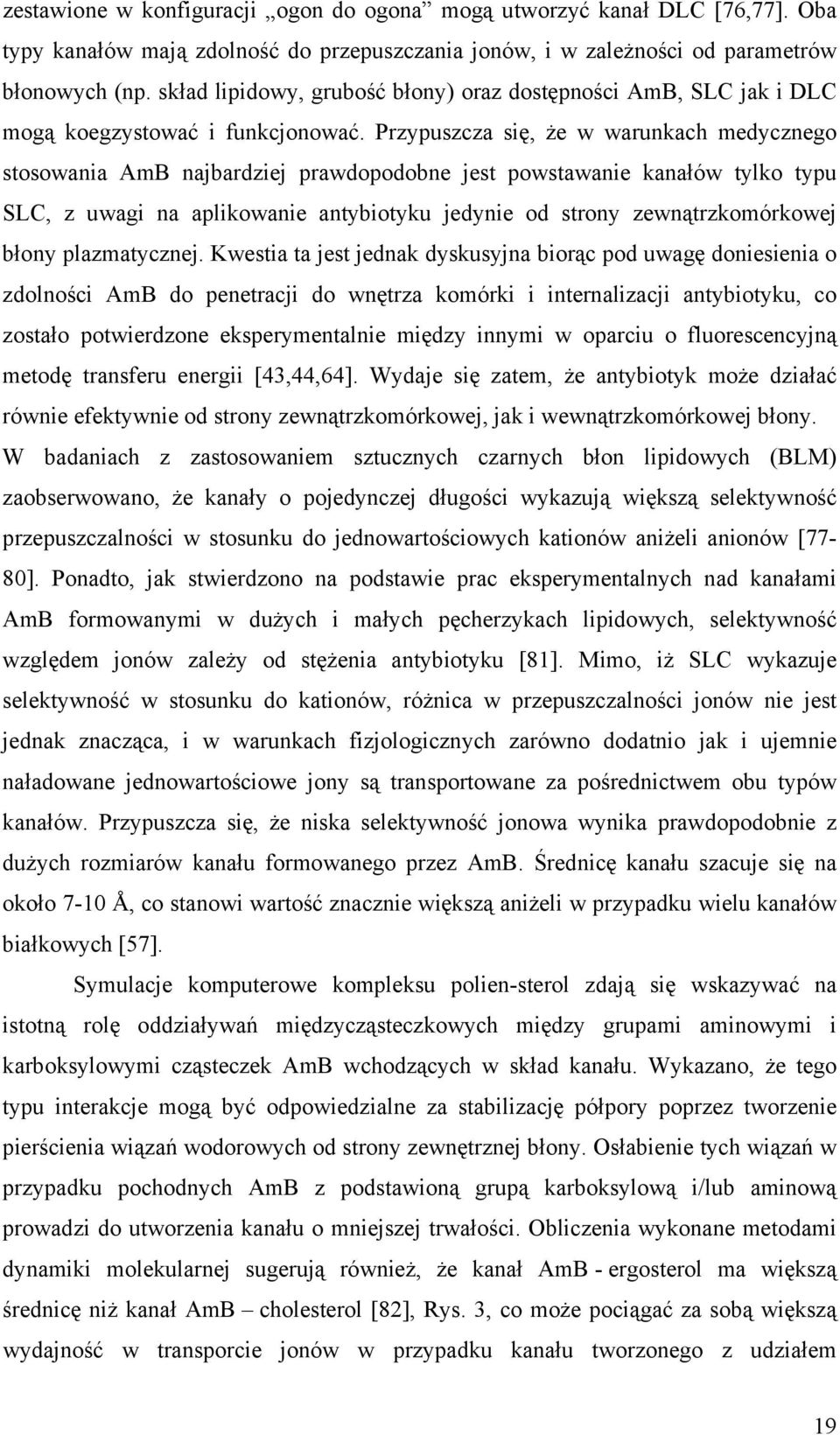 Przypuszcza się, że w warunkach medycznego stosowania AmB najbardziej prawdopodobne jest powstawanie kanałów tylko typu SLC, z uwagi na aplikowanie antybiotyku jedynie od strony zewnątrzkomórkowej