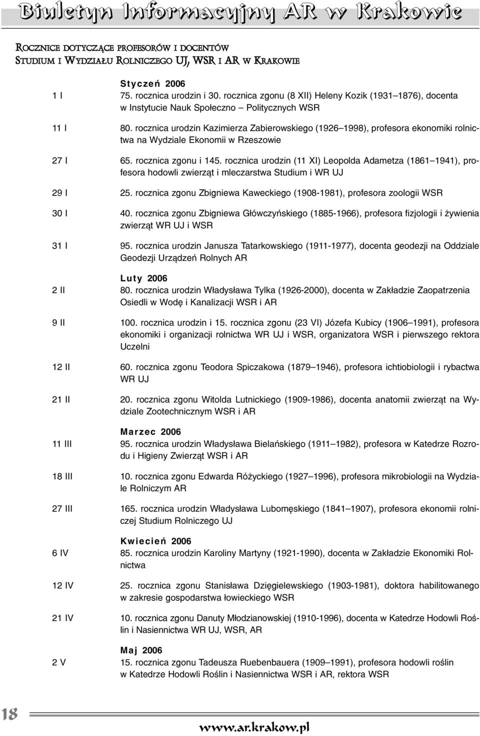 rocznica urodzin Kazimierza Zabierowskiego (1926 1998), profesora ekonomiki rolnictwa na Wydziale Ekonomii w Rzeszowie 65. rocznica zgonu i 145.