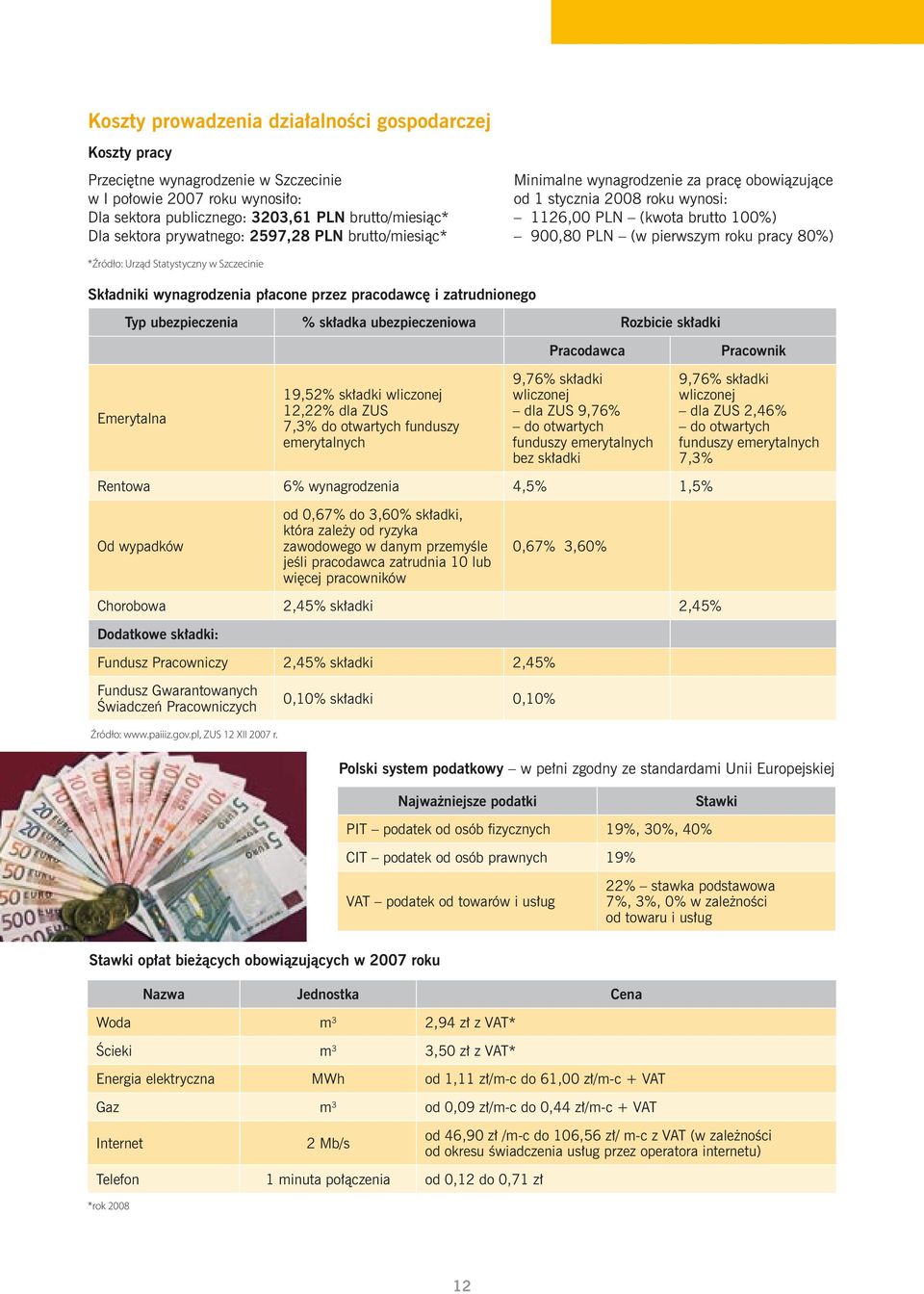 Urząd Statystyczny w Szczecinie Składniki wynagrodzenia płacone przez pracodawcę i zatrudnionego Typ ubezpieczenia % składka ubezpieczeniowa Rozbicie składki Pracodawca Pracownik Emerytalna 19,52%