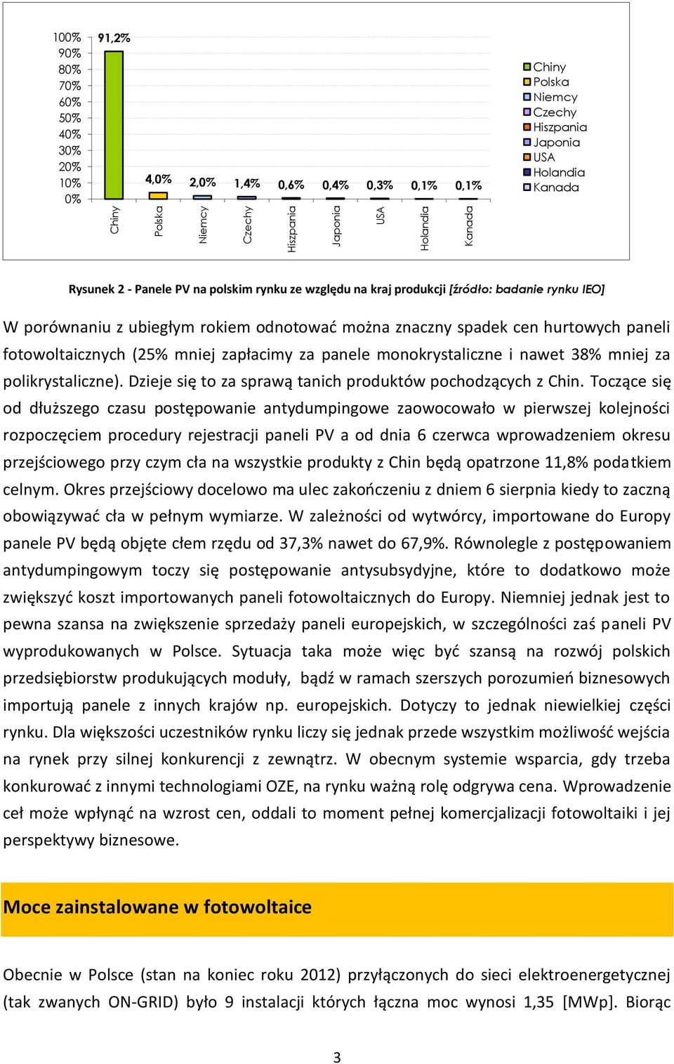 fotowoltaicznych (25% mniej zapłacimy za panele monokrystaliczne i nawet 38% mniej za polikrystaliczne). Dzieje się to za sprawą tanich produktów pochodzących z Chin.