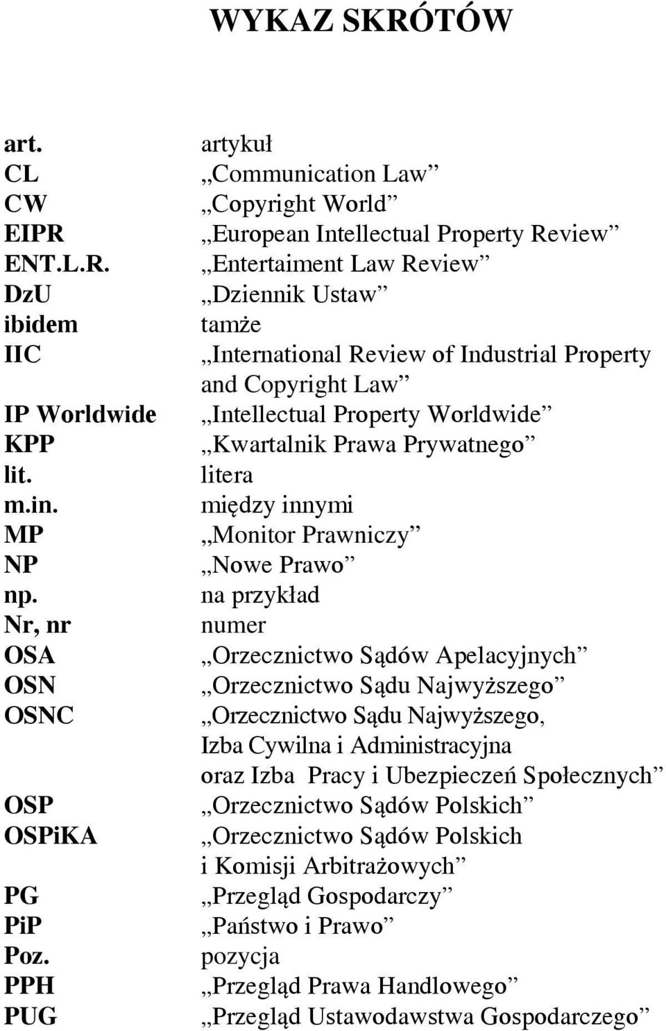 Intellectual Property Worldwide Kwartalnik Prawa Prywatnego litera między innymi Monitor Prawniczy Nowe Prawo na przykład numer Orzecznictwo Sądów Apelacyjnych Orzecznictwo Sądu Najwyższego