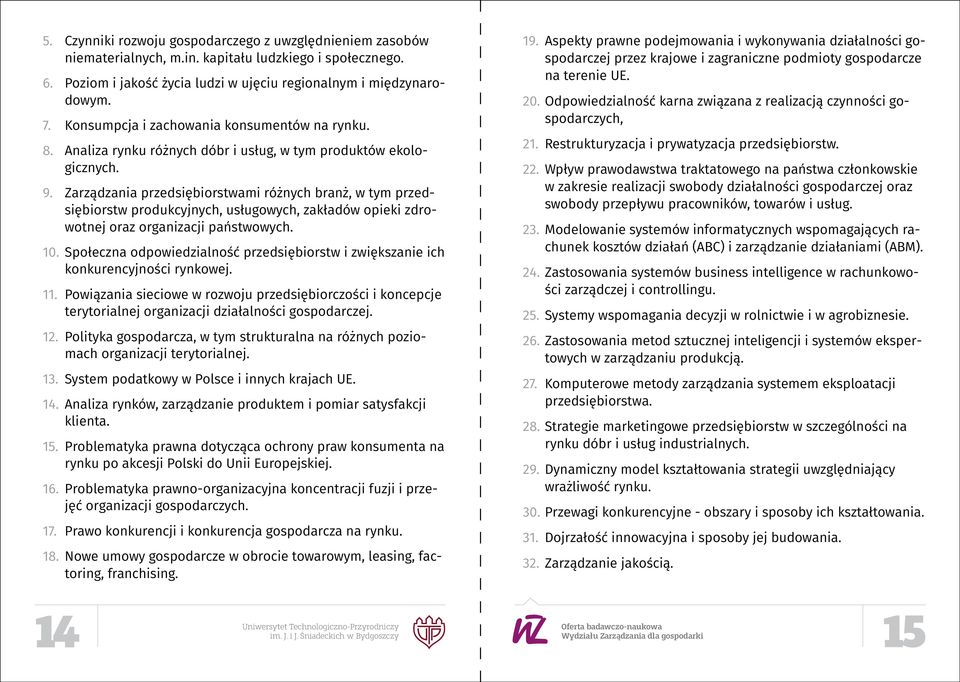 Zarządzania przedsiębiorstwami różnych branż, w tym przedsiębiorstw produkcyjnych, usługowych, zakładów opieki zdrowotnej oraz organizacji państwowych. 10.