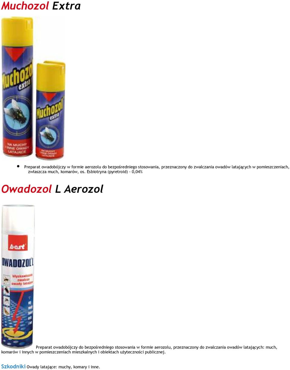 Esbiotryna (pyretroid) 0,04% Owadozol L Aerozol Preparat owadobójczy do bezpośredniego stosowania w formie aerozolu,