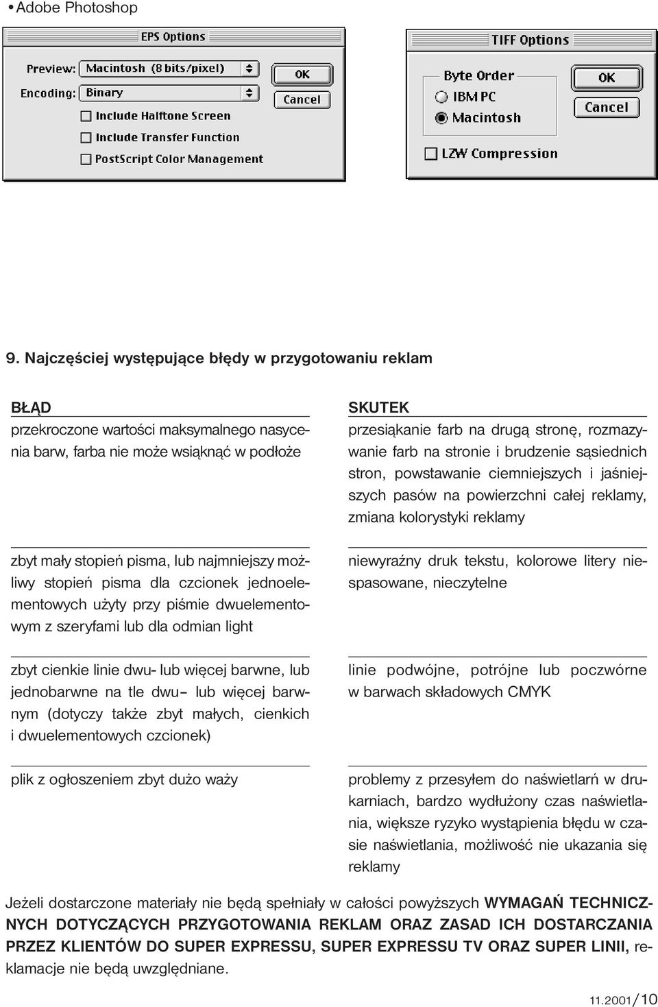 pisma dla czcionek jednoelementowych użyty przy piśmie dwuelementowym z szeryfami lub dla odmian light zbyt cienkie linie dwu- lub więcej barwne, lub jednobarwne na tle dwu lub więcej barwnym