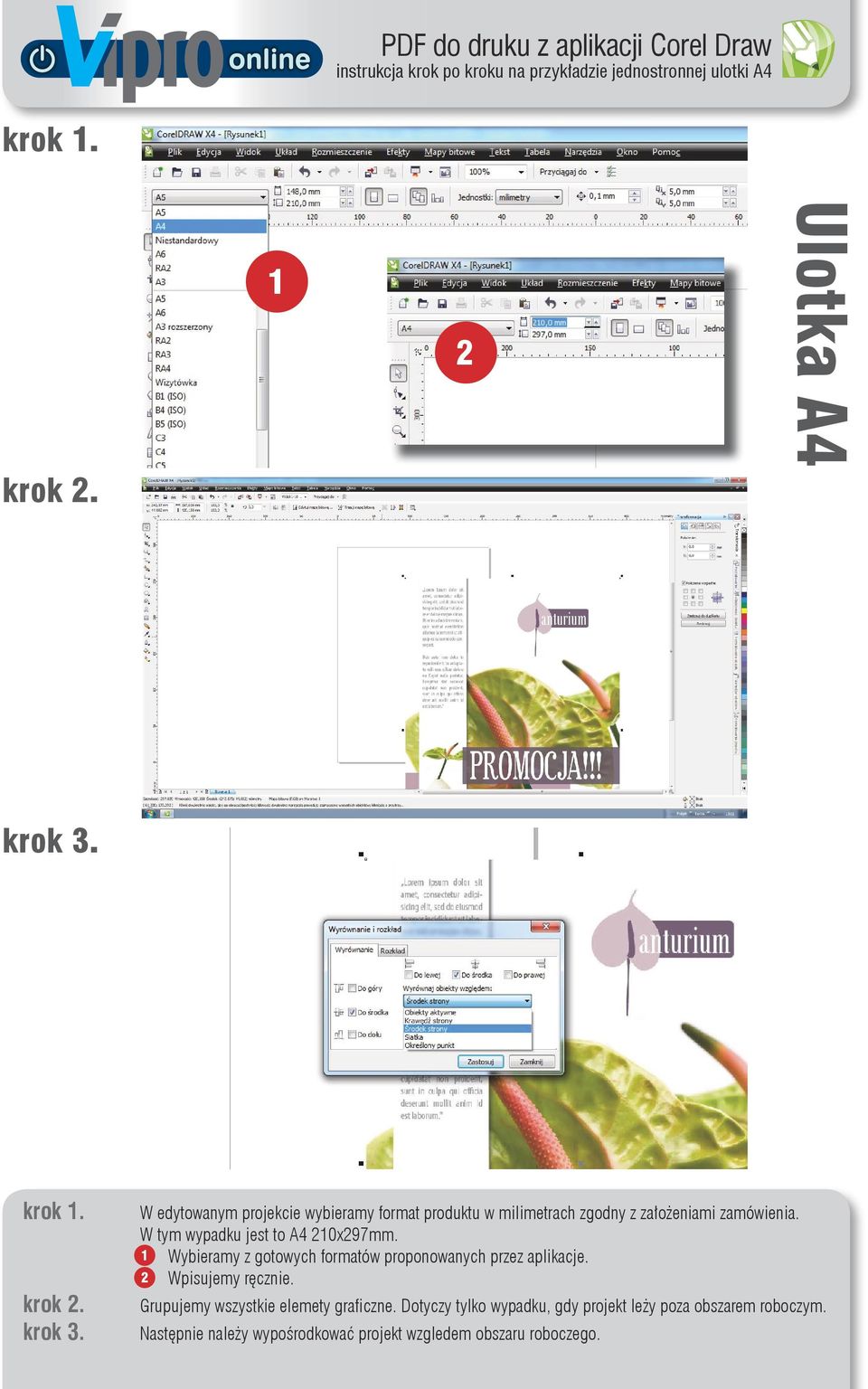 W tym wypadku jest to A4 0x97mm. Wybieramy z gotowych formatów proponowanych przez aplikacje.