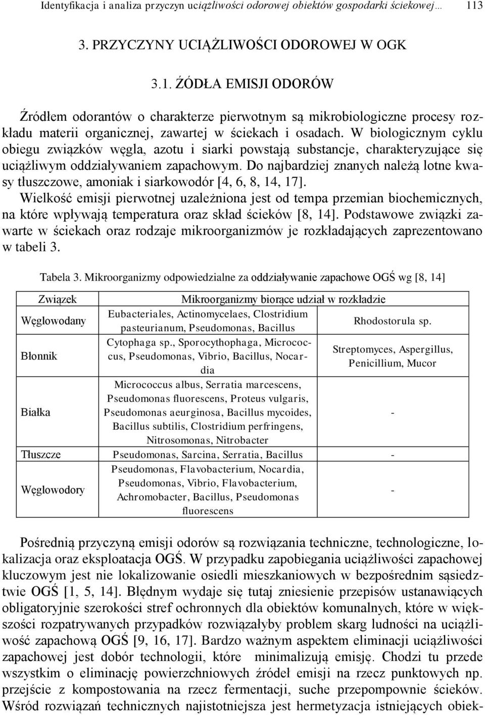 W biologicznym cyklu obiegu związków węgla, azotu i siarki powstają substancje, charakteryzujące się uciążliwym oddziaływaniem zapachowym.