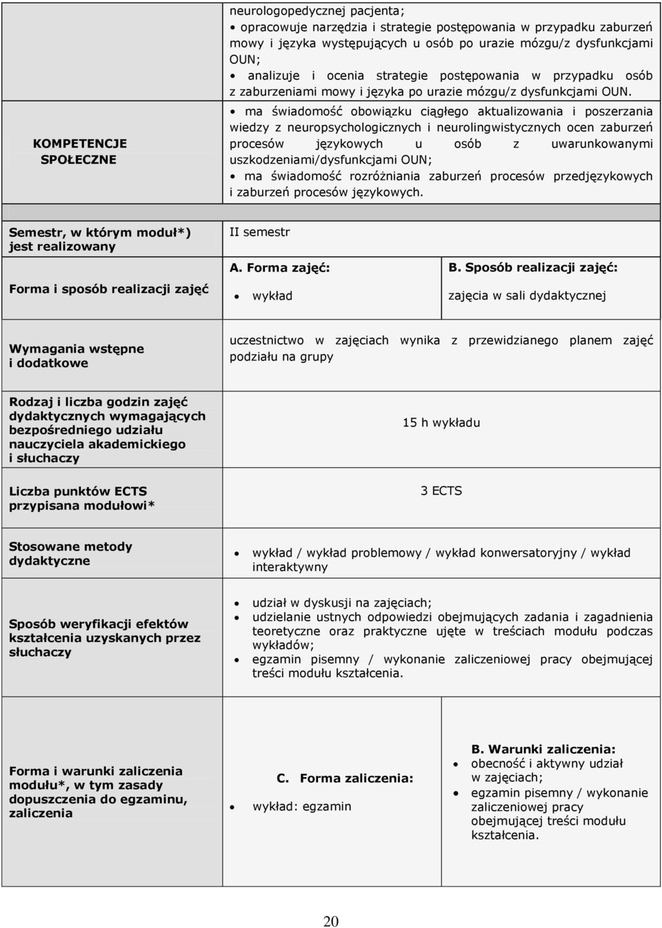 ma świadomość obowiązku ciągłego aktualizowania i poszerzania wiedzy z neuropsychologicznych i neurolingwistycznych ocen zaburzeń procesów językowych u osób z uwarunkowanymi