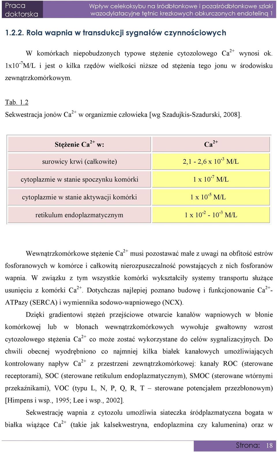 Stężenie Ca 2+ w: Ca 2+ surowicy krwi (całkowite) cytoplazmie w stanie spoczynku komórki cytoplazmie w stanie aktywacji komórki retikulum endoplazmatycznym 2,1-2,6 x 10-3 M/L 1 x 10-7 M/L 1 x 10-5