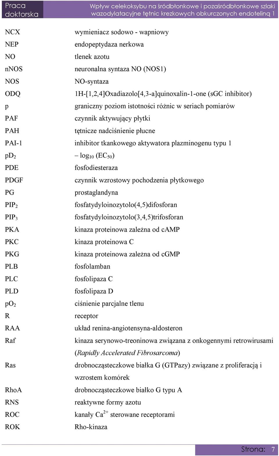 fosfodiesteraza PDGF czynnik wzrostowy pochodzenia płytkowego PG prostaglandyna PIP 2 fosfatydyloinozytolo(4,5)difosforan PIP 3 fosfatydyloinozytolo(3,4,5)trifosforan PKA kinaza proteinowa zależna od