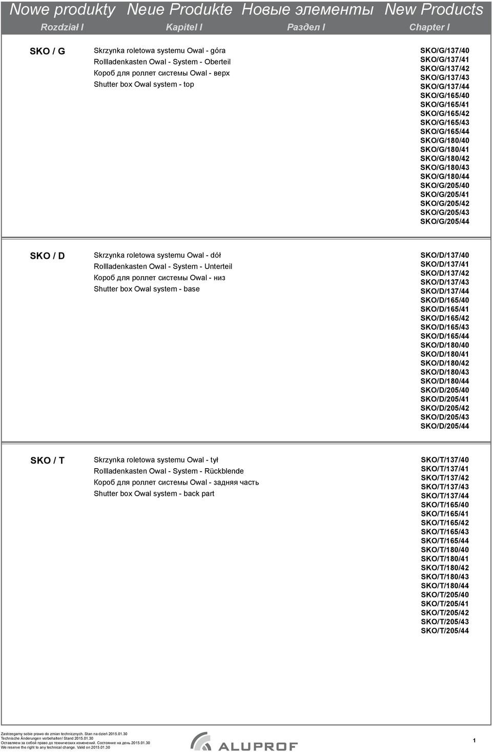 SKO/G/205/40 SKO/G/205/41 SKO/G/205/42 SKO/G/205/43 SKO/G/205/44 SKO / D Skrzynka roletowa systemu Owal - dół Rollladenkasten Owal - System - Unterteil Короб для роллет системы Owal - низ Shutter box