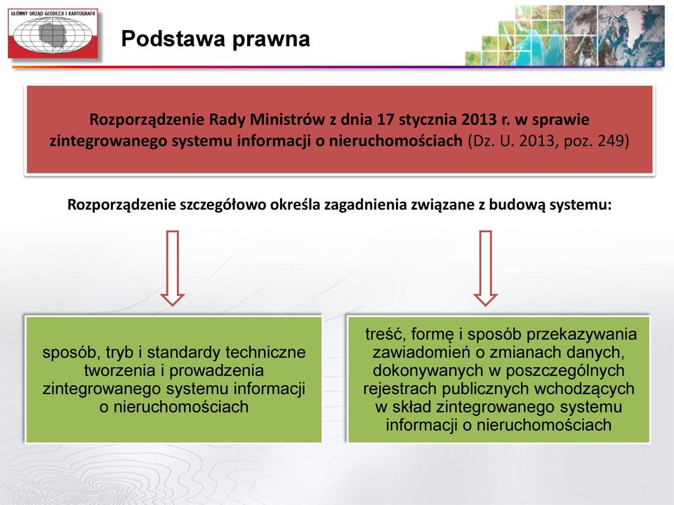 249) Rozporządzenie szczegółowo określa zagadnienia związane z budową systemu: sposób, tryb i standardy techniczne tworzenia i