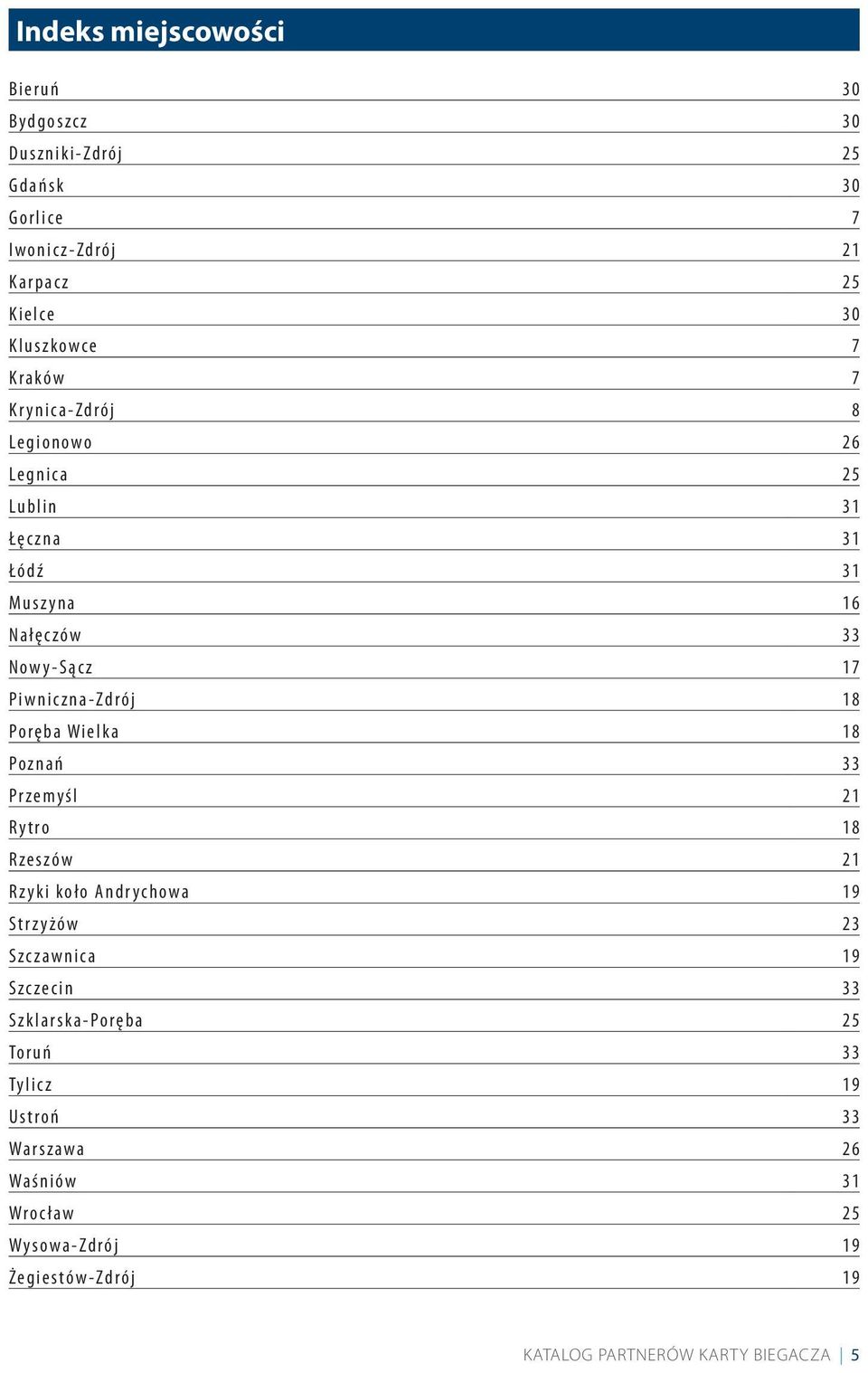 Poręba Wielka 18 Poznań 33 Przemyśl 21 Rytro 18 Rzeszów 21 Rzyki koło Andrychowa 19 Strzyżów 23 Szczawnica 19 Szczecin 33