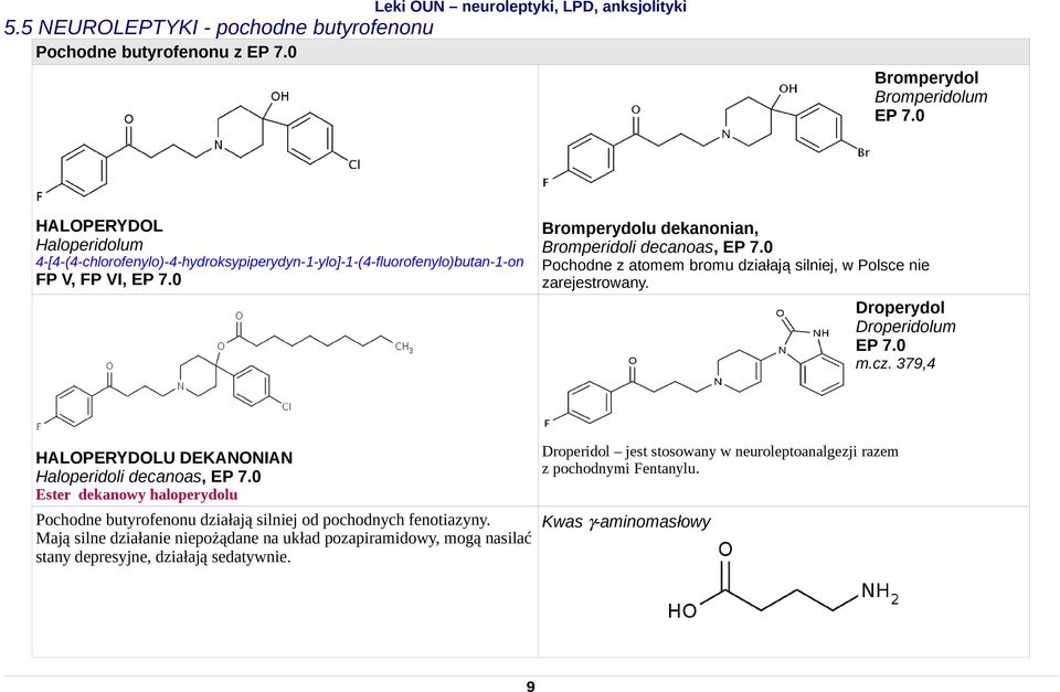 0 Droperydol Droperidolum EP 7.0 m.cz. 379,4 Droperidol jest stosowany w neuroleptoanalgezji razem z pochodnymi Fentanylu. HALOPERYDOLU DEKAOIA Haloperidoli decanoas, EP 7.