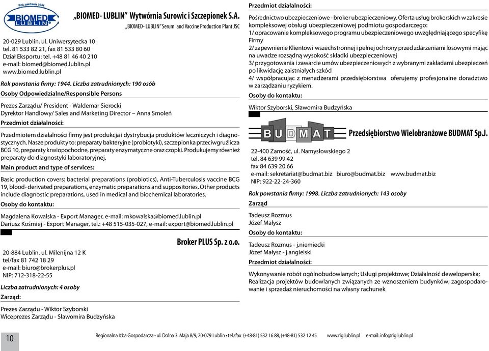 Liczba zatrudnionych: 190 osób Osoby Odpowiedzialne/Responsible Persons Prezes Zarządu/ President - Waldemar Sierocki Dyrektor Handlowy/ Sales and Marketing Director Anna Smoleń Przedmiotem